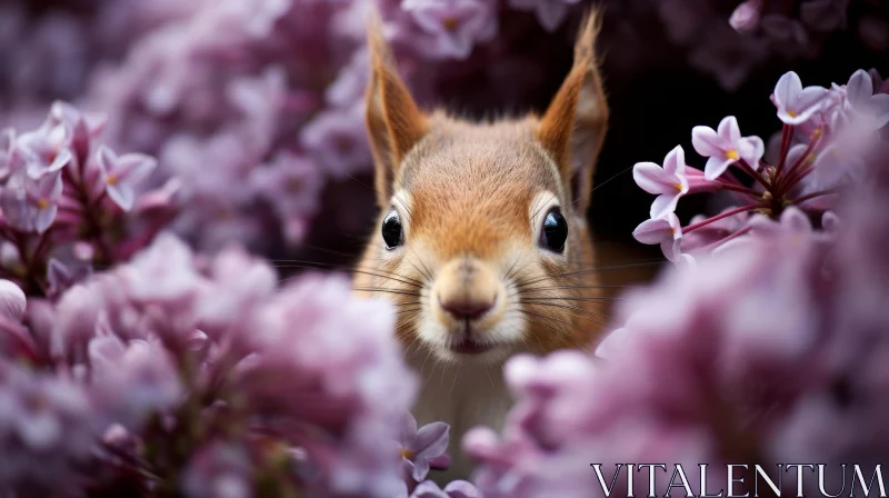 Close-up Squirrel in Purple Flower Bush AI Image