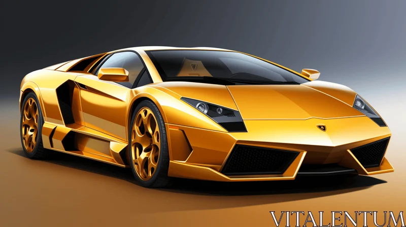 Golden Sports Car - Crisp Neo-Pop Illustration with Intense Color Saturation AI Image