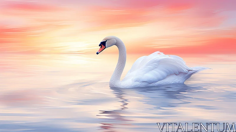 Graceful Swan Painting on Lake AI Image