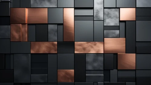Intriguing 3D Rendering of Black and Copper Tile Wall