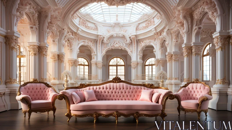Luxurious Living Room with Pink Velvet Sofa AI Image
