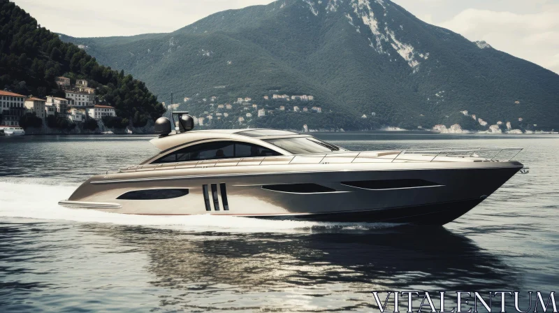 AI ART Luxury Silver Motor Yacht on Calm Water