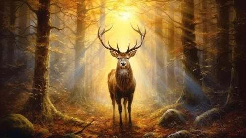 Majestic Deer in Dark Forest - Wildlife Artwork