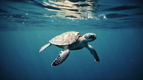Majestic Sea Turtle Swimming in Clear Blue Waters