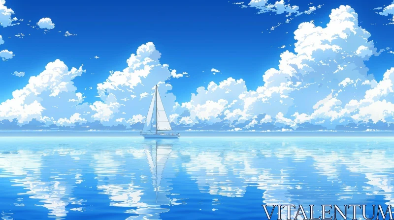 Tranquil Seascape with Sailboat | Blue Ocean View AI Image