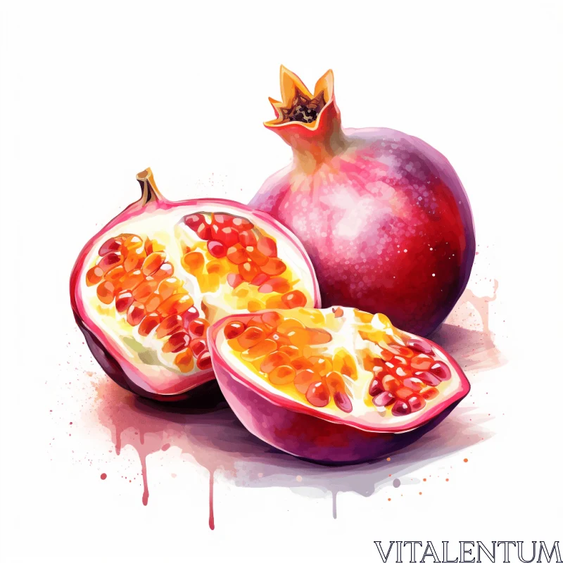 Captivating Watercolor Illustration of a Ripe Pomegranate AI Image