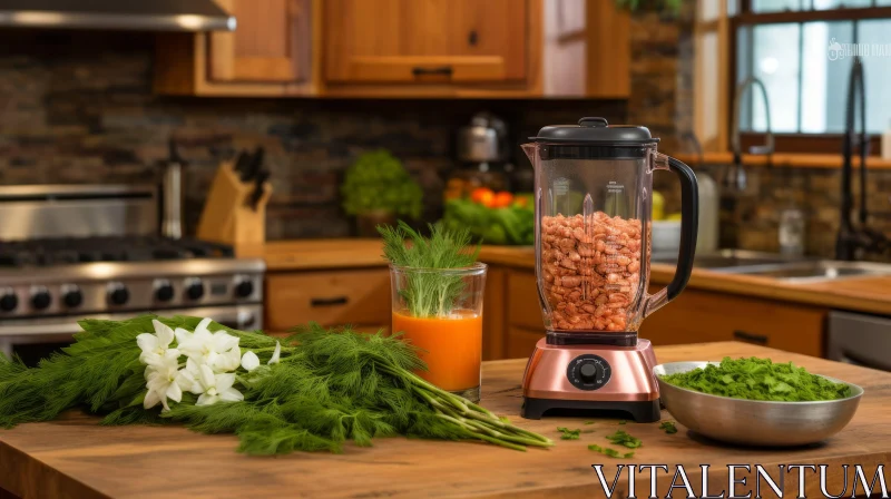 AI ART Copper Blender with Peanuts on Kitchen Counter