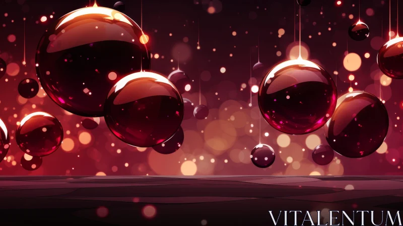 Dark Red Festive Background with Shiny Balls AI Image