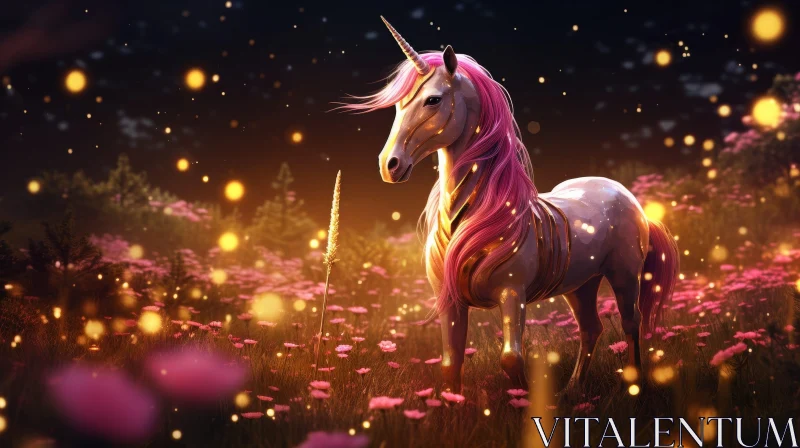 Enchanting Unicorn in Field of Flowers AI Image