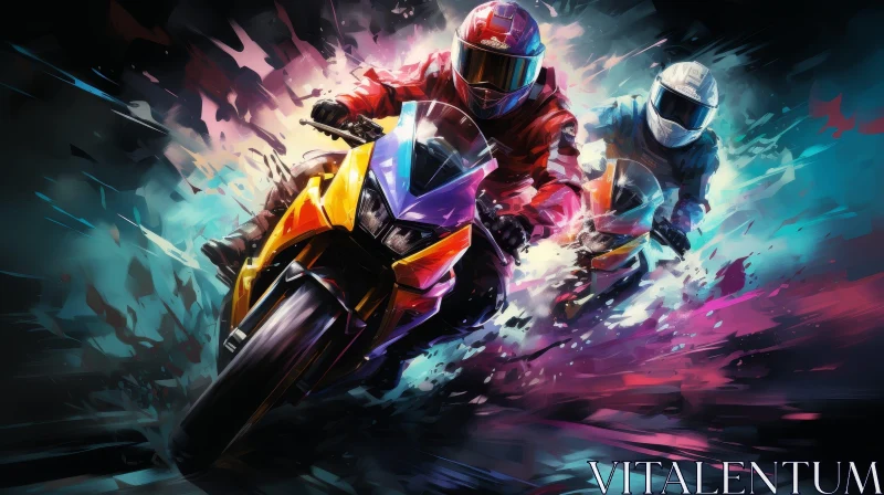 Intense Motorcycle Racing Artwork AI Image