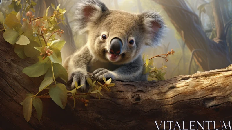 Majestic Koala on Tree Branch - Curious Expression AI Image