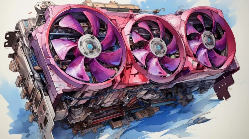 Pink Computer Graphics Card Watercolor Painting