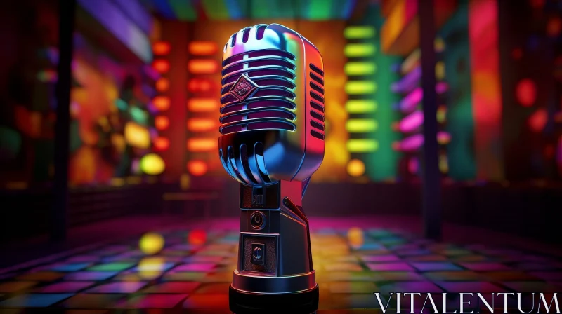 AI ART Silver Retro Microphone on Colorful Background