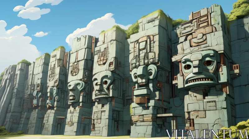Stone Monoliths Digital Painting - Ancient Mesoamerican Architecture AI Image