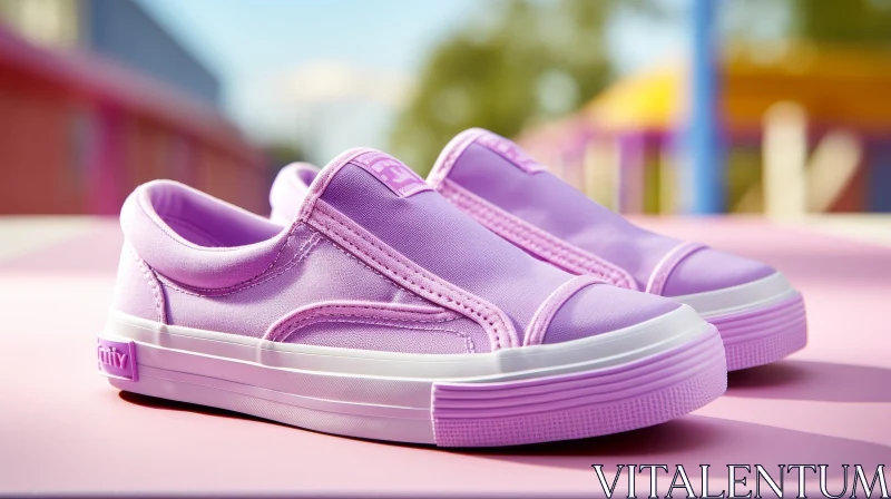 AI ART Stylish Purple Slip-On Sneakers on Pink Surface