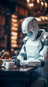 White Robot Dining Experience at Restaurant