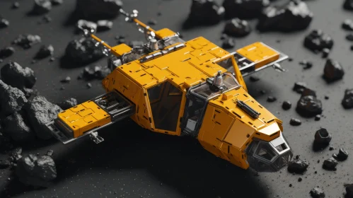 Yellow Spaceship on Rocky Planet