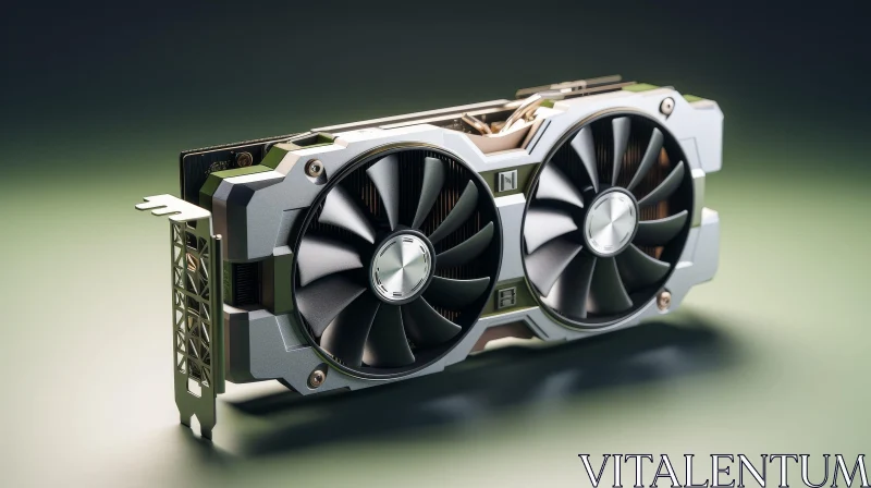 AI ART Black and Silver Graphics Card with Fans on Green Surface