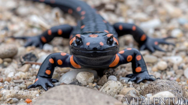 AI ART Black Salamander with Orange Spots on Rocks