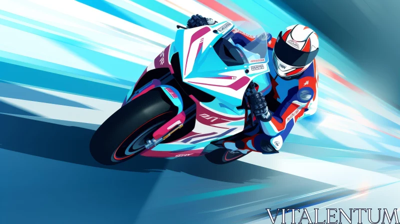 Blue and White Motorcycle Rider in Action AI Image