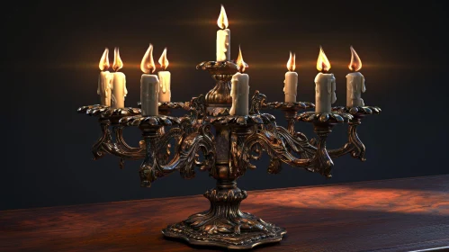 Bronze Candelabra 3D Rendering with Lit Candles