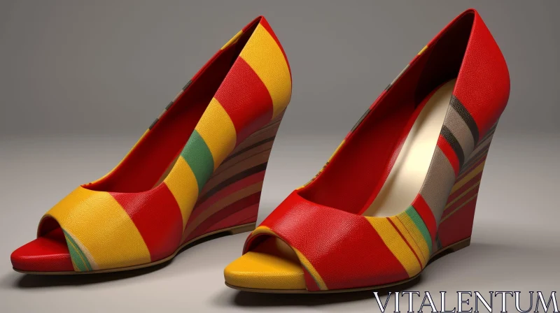 AI ART Colorful Striped Wedge Shoes for Summer Days