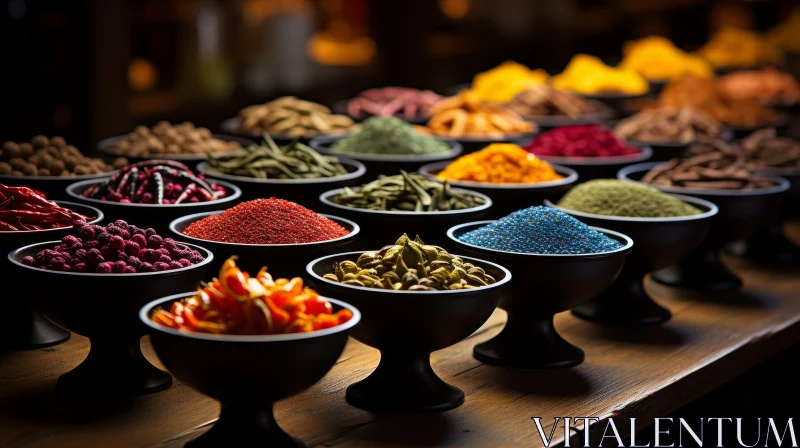 Exquisite Colorful Spice Collection on Wooden Table AI Image
