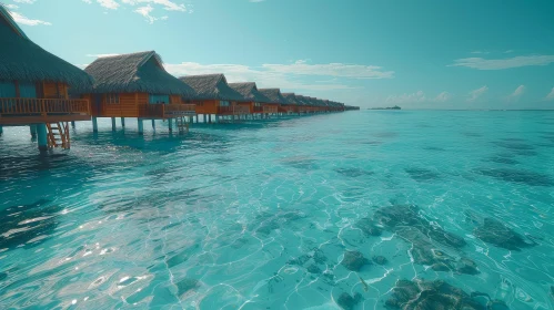 Luxurious Tropical Beach with Crystal Clear Water and Overwater Bungalows
