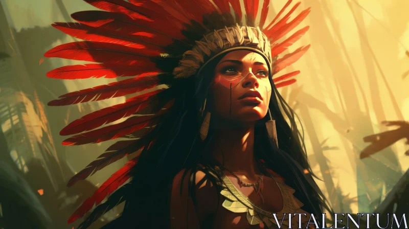 AI ART Native American Woman in Traditional Headdress Portrait