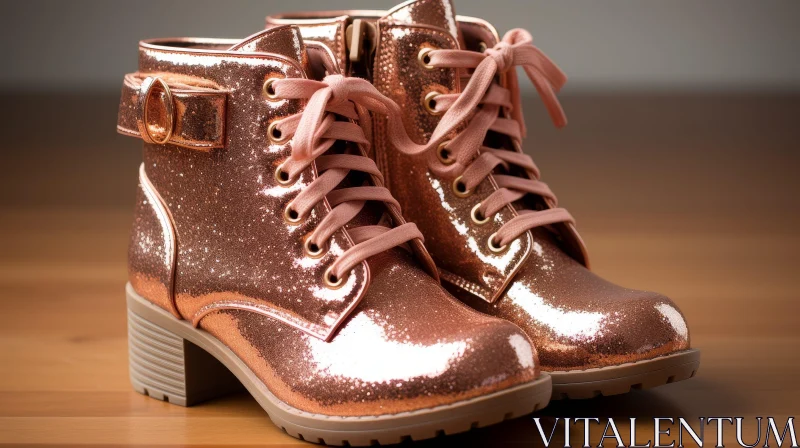 Rose Gold Chunky Heel Boots - Fashion Statement for Special Occasions AI Image