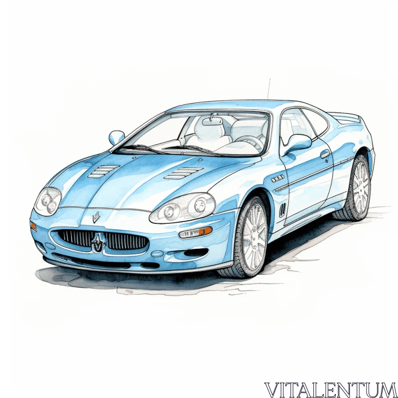 Sleek Blue Sports Car - Captivating Digital Illustration AI Image