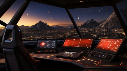 Spaceship Cockpit Cityscape Night View