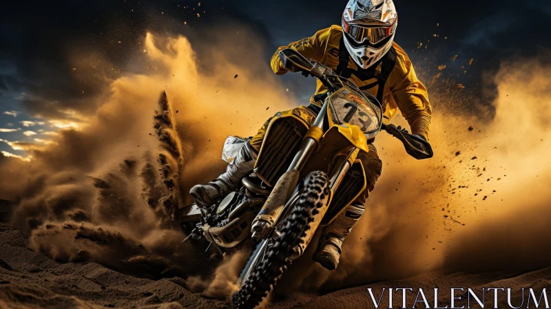 AI ART Thrilling Motocross Rider in Action on Sandy Track