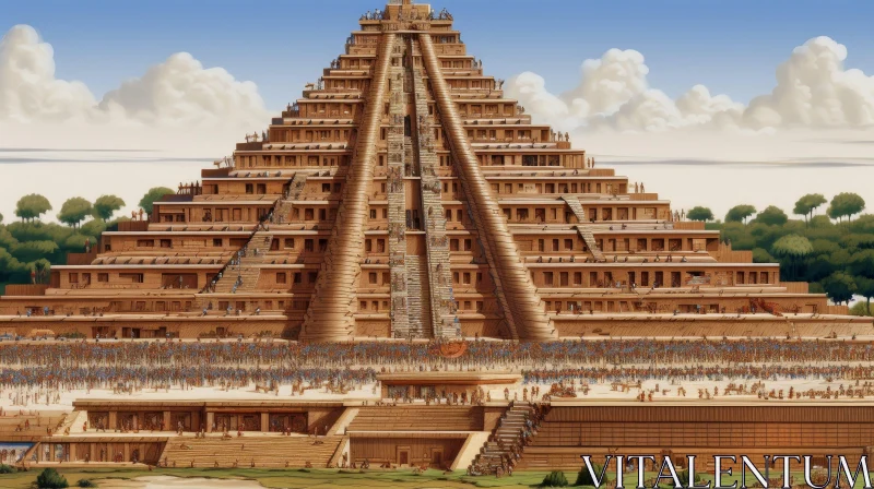 Ancient Mesoamerican Pyramid with Temple and Staircases AI Image