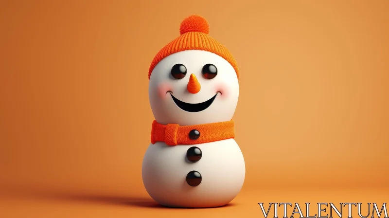 Cheerful Snowman 3D Rendering on Orange Background AI Image