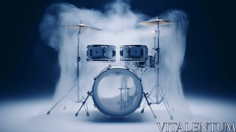 AI ART Detailed 3D Drum Kit in Blue Void with Smoke