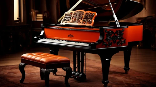 Elegant Black and Red Grand Piano in Dark Room