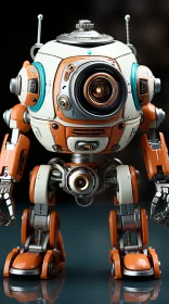 Futuristic White and Orange Robot Standing on Reflective Surface