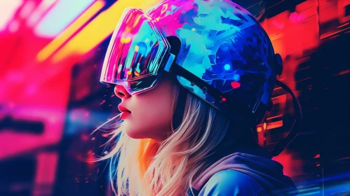 Futuristic Woman Portrait with Colorful Helmet