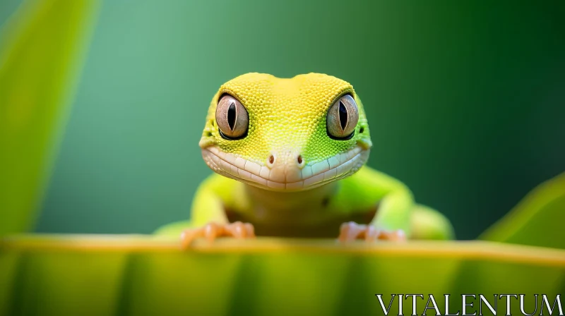 Green Gecko Close-Up: Mesmerizing Nature Encounter AI Image