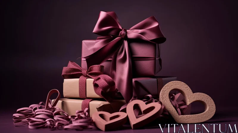 Purple Gift Stack with Bow on Background | Stock Photo AI Image