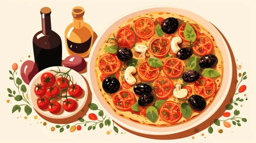 Delicious Pizza with Tomatoes, Olives, and Mushrooms