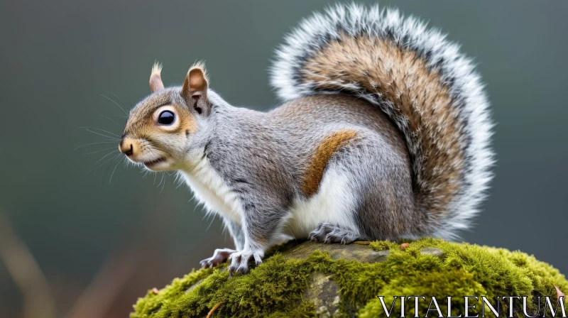 Detailed Squirrel on Mossy Rock AI Image
