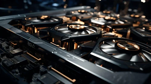 Modern Graphics Card with Black and Gold Cooling Fans
