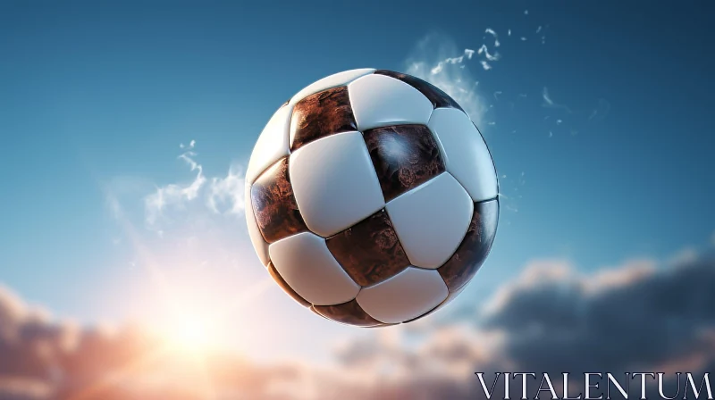 Soccer Ball 3D Rendering Against Blue Sky AI Image