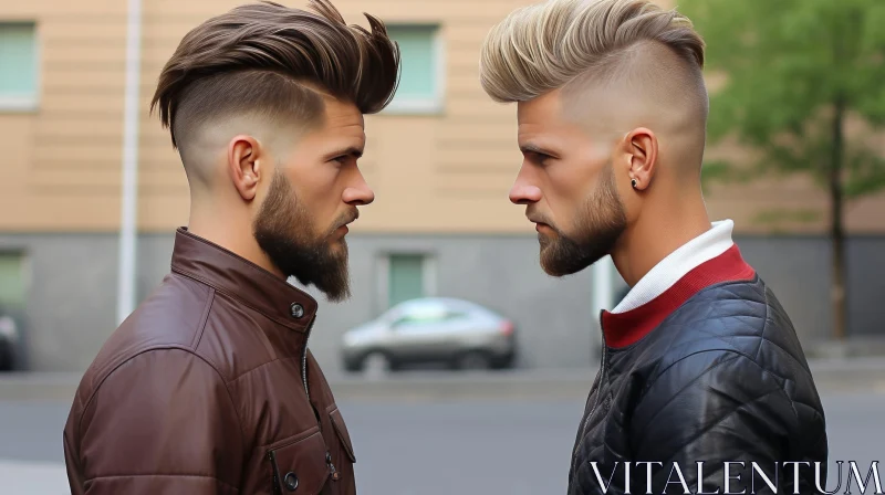 Stylish Men in Leather Jackets - Urban Encounter AI Image