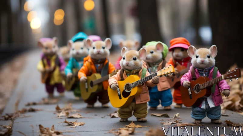AI ART Whimsical Mice Playing Guitars in Human Clothes