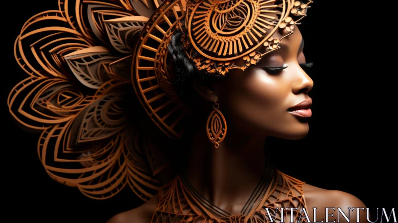 AI ART Young African Woman Portrait with Traditional Headdress