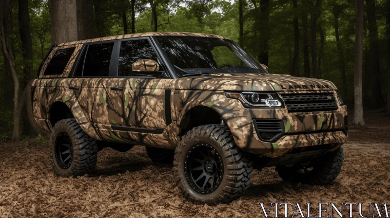 Camouflaged Land Rover LS570 in Atmospheric Woodland | Vibrant Wildstyle AI Image