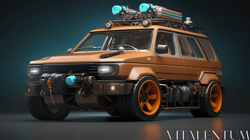 Orange Cross Style Truck: Unique 3D Rendering in Japanese Influence AI Image